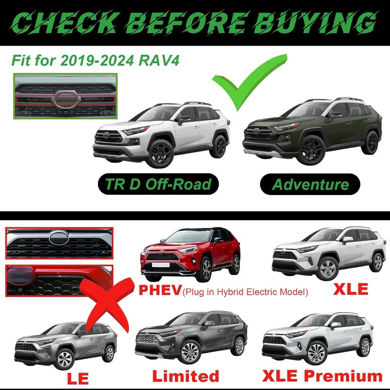 CFDSDE LED Grille Lights Fits for 2019-2024 Toyota RAV4 Accessories Exterior Front Grill Insert Light for 5th Gen Hybrid Adventure TR D Off-Road 5311142220 (RGB) - Image 3